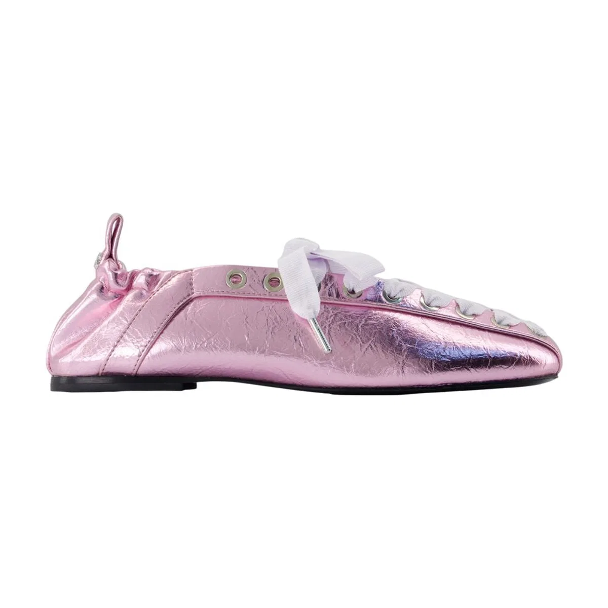 Ganni Eyelet Lace Up Crinkle Ballerinas