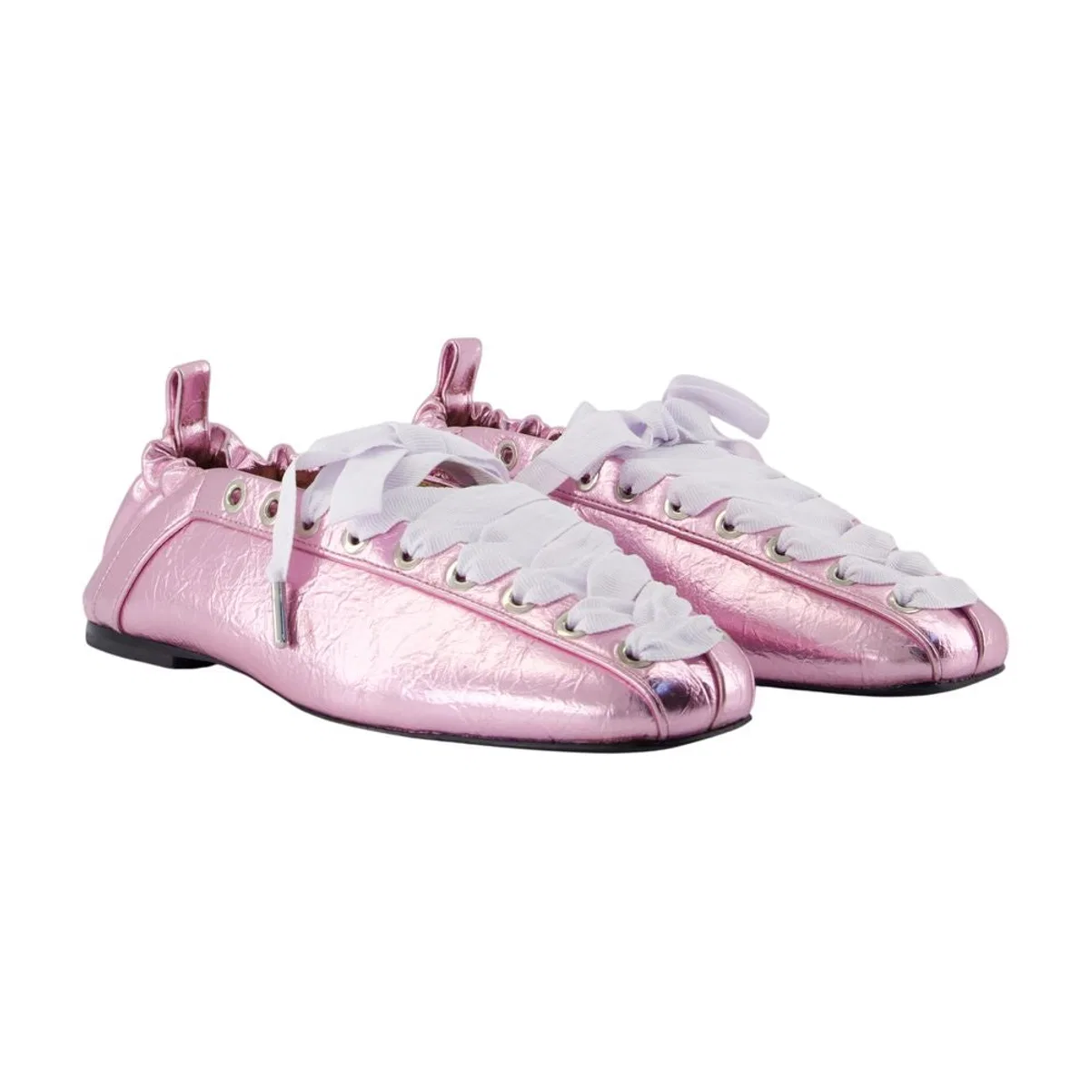 Ganni Eyelet Lace Up Crinkle Ballerinas