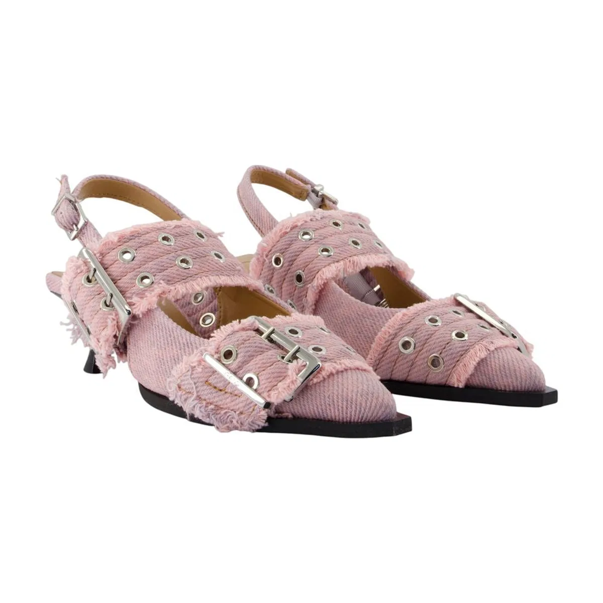 Ganni Feminine Buckle Kitten Fringed Court Sho