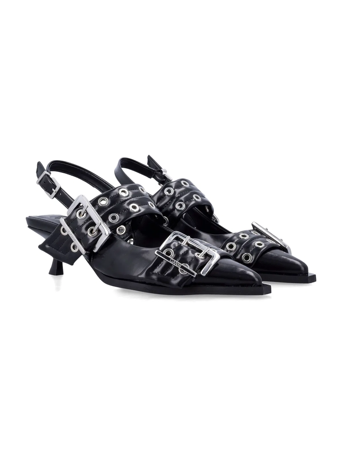 Ganni Black Buckle Kitten Heel Pumps