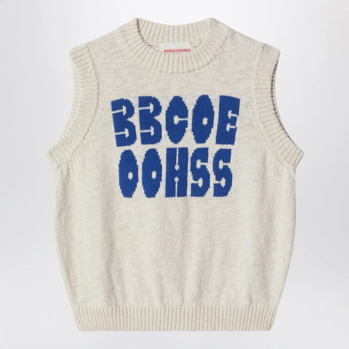 Bobo choses White Mélange Vest With Logo Intarsia