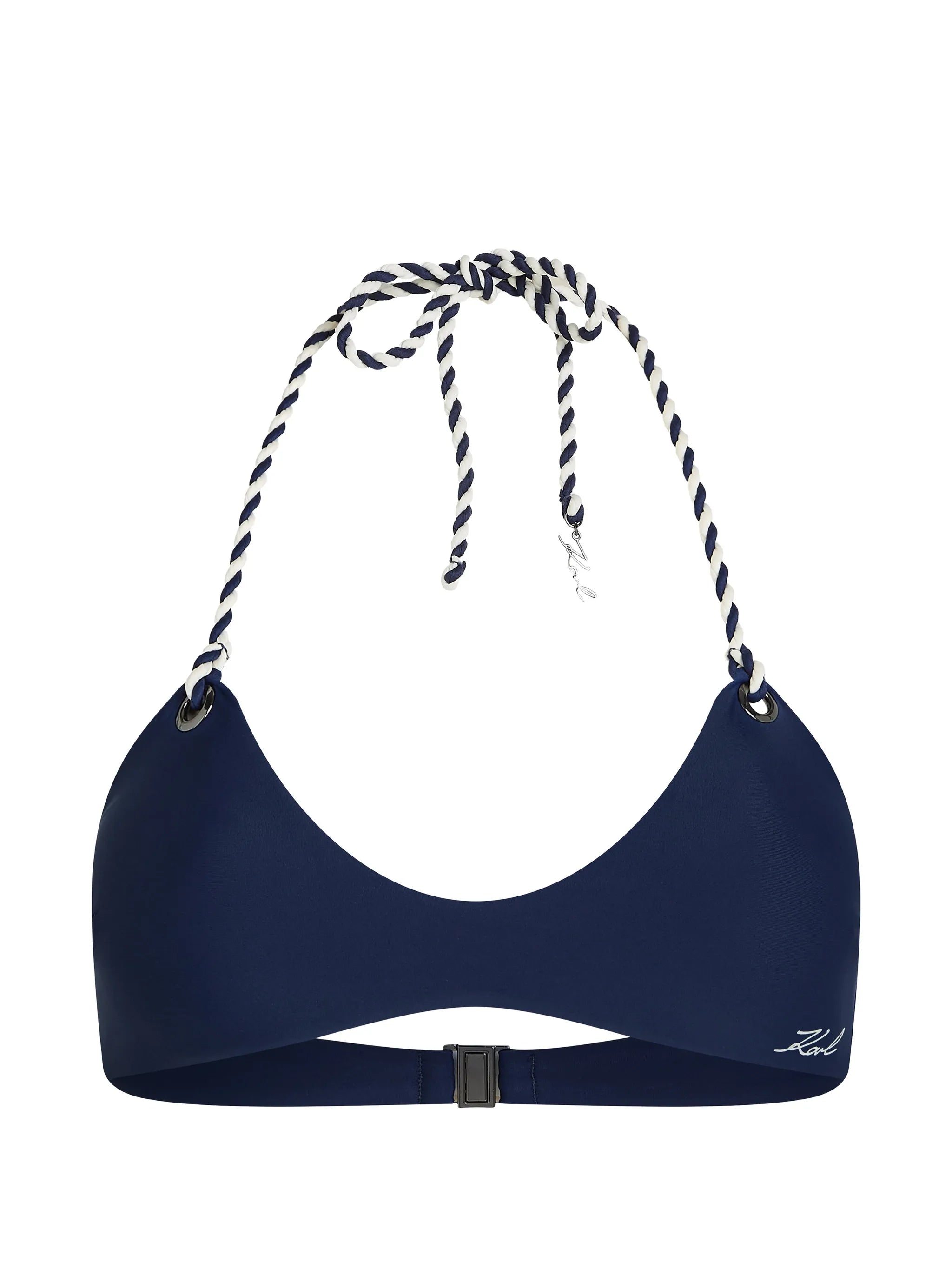 Karl Lagerfeld Navy Bikini Top With Two-Color Cord