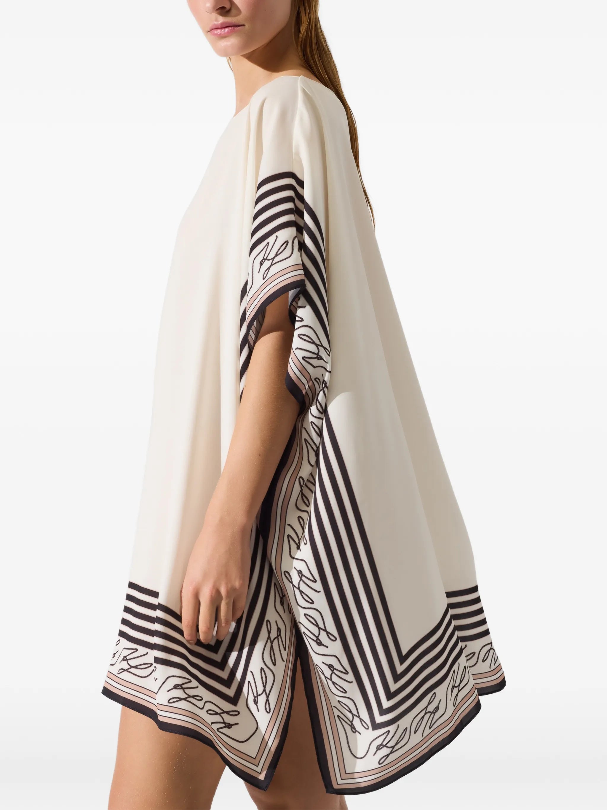 Karl Lagerfeld Natural Black Striped Poncho Logo