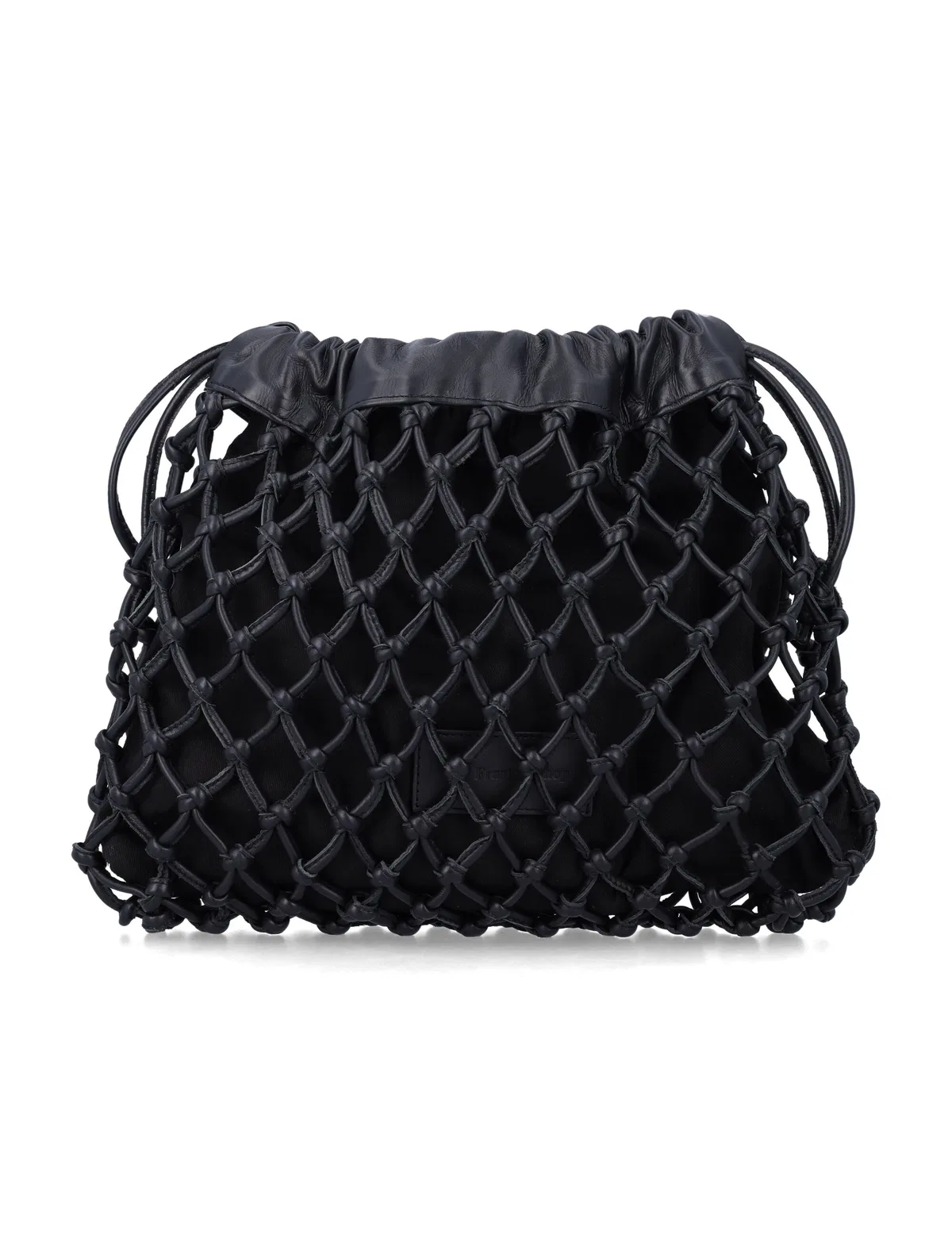 The Frankie Shop Black Morgan Leather Macramé Small Pouch