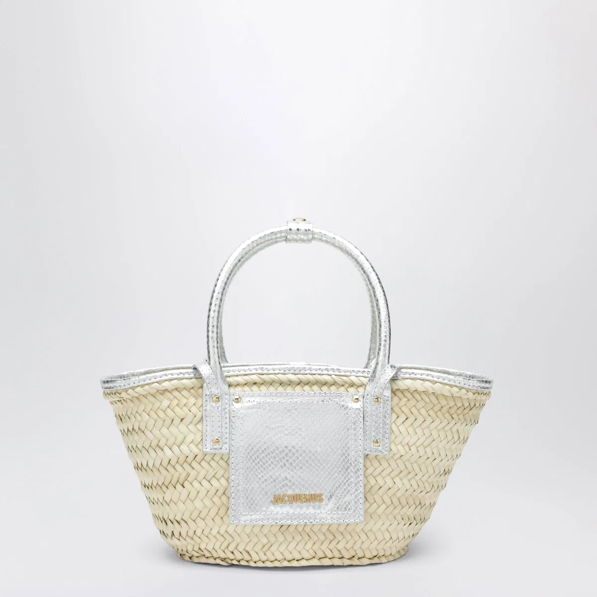 Jacquemus Small Soli Basket Bag In Natural/Silver 