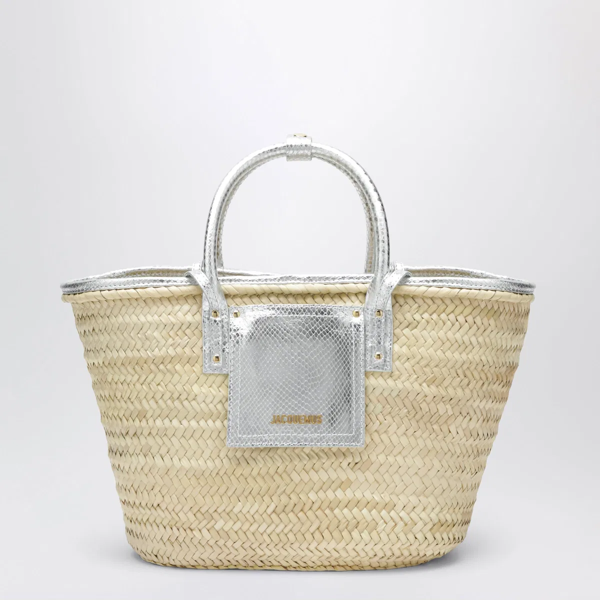 Jacquemus Soli Basket Bag In Natural/Silver Raffia