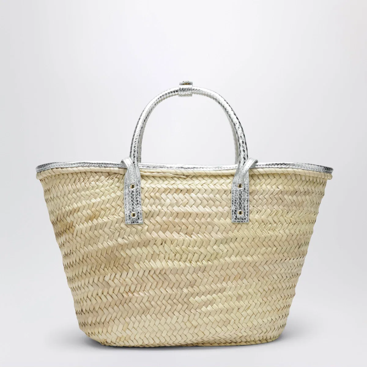 Jacquemus Soli Basket Bag In Natural/Silver Raffia