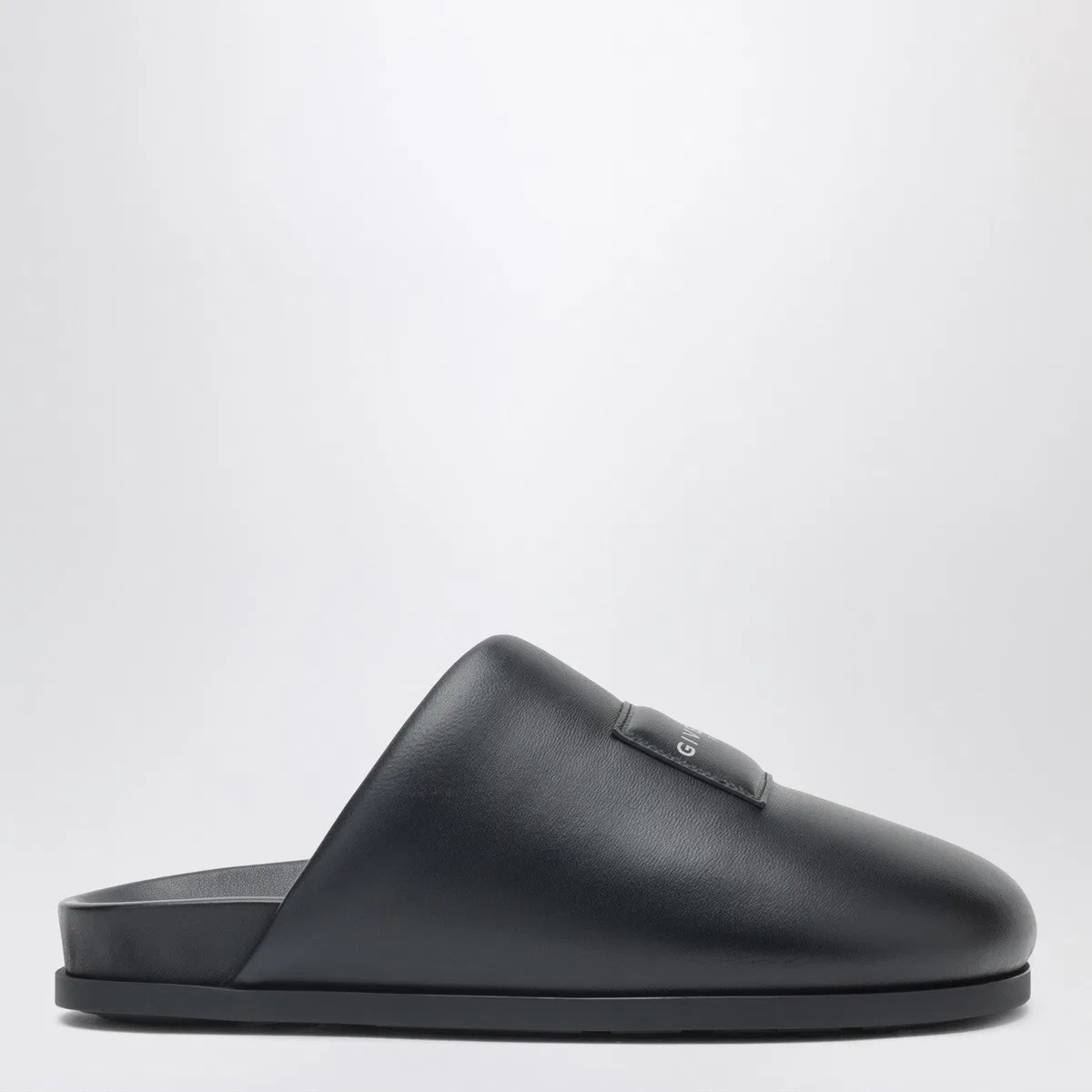 Givenchy Label Flat Mules In Black Nappa Leather