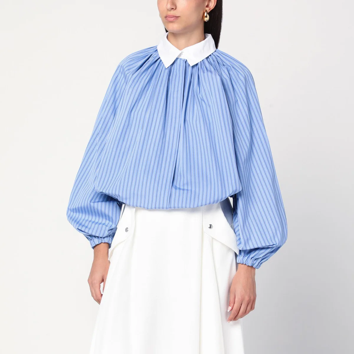 Patou Striped Balloon-Sleeve Shirt In Light Bl