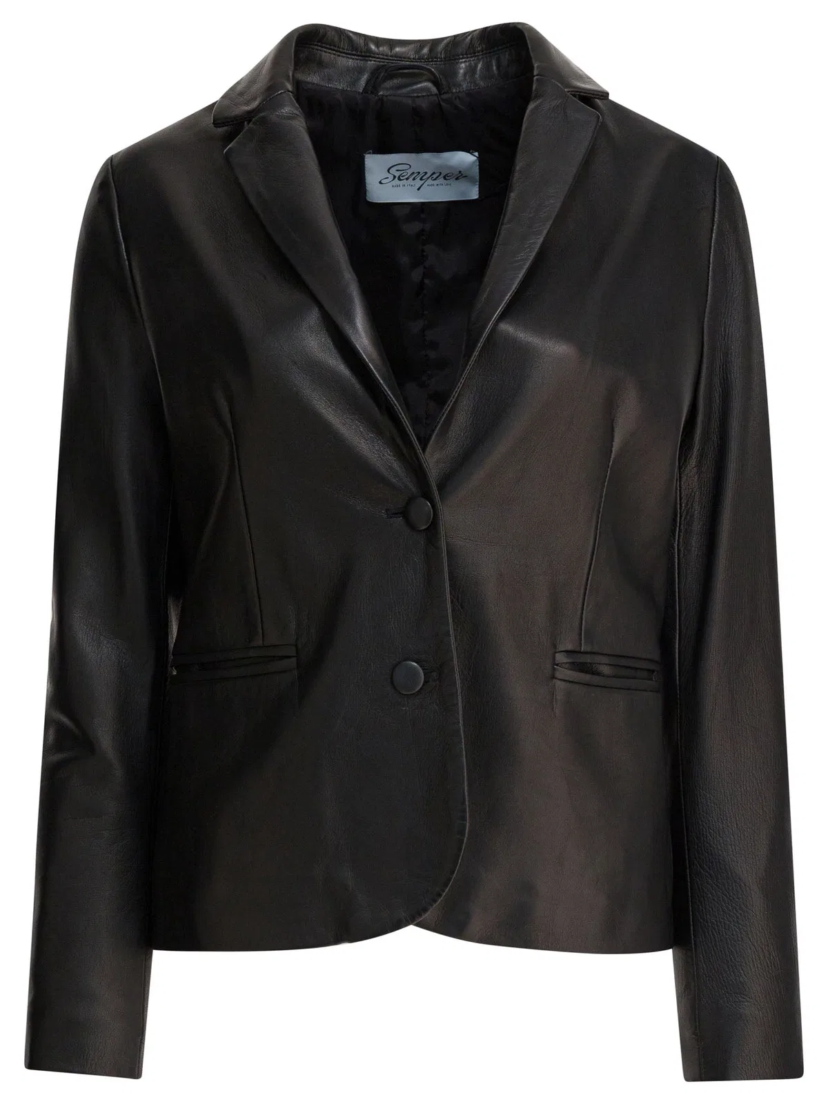 Semper Black Leather Blazer Jacket