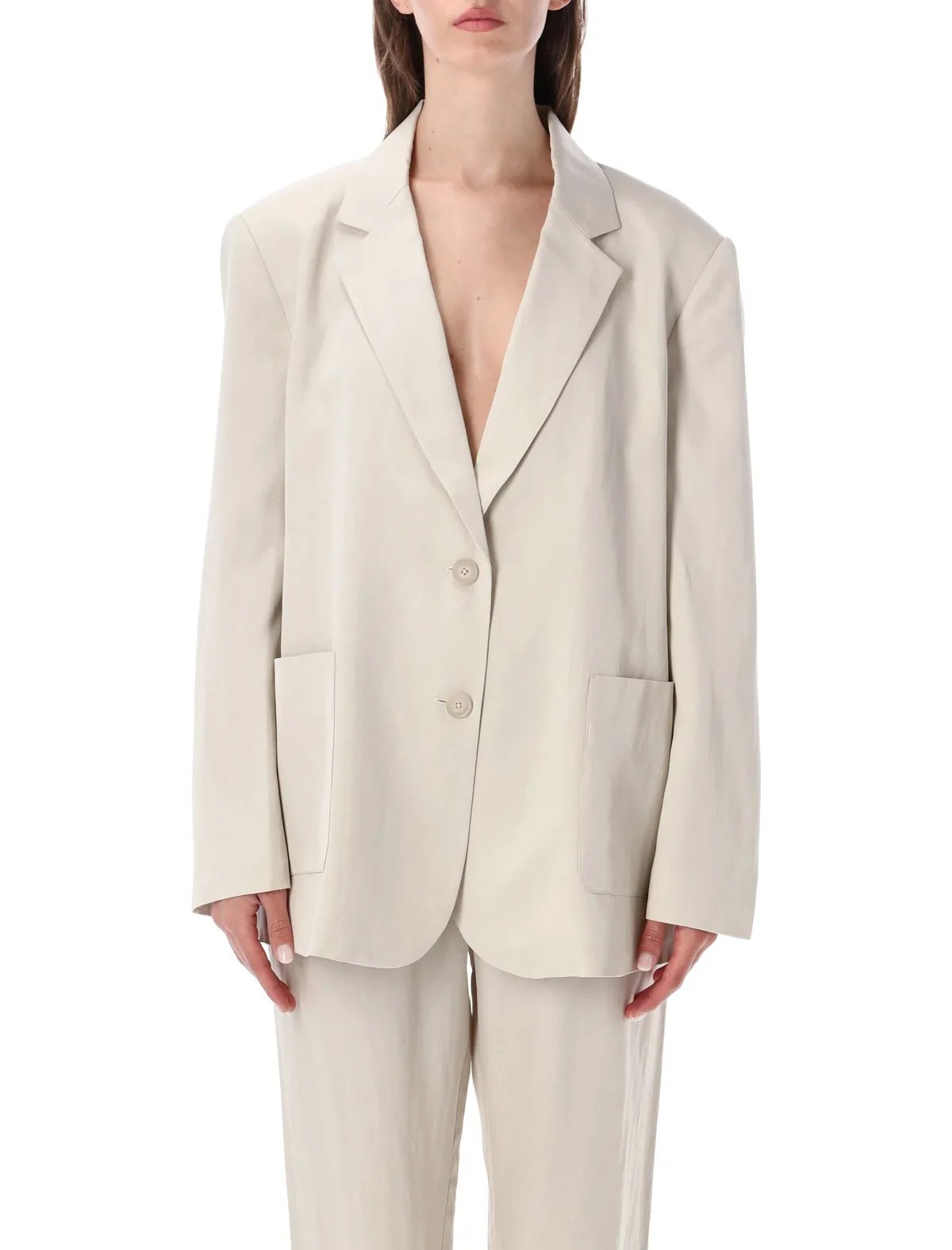 The Frankie Shop Lighr Beige Linen Soft Blazer