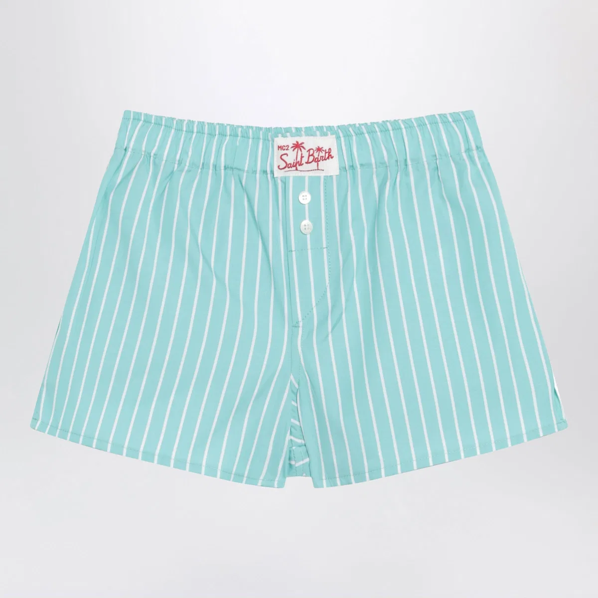 Mc2 Saint Barth Aqua Green Striped Cotton Shorts