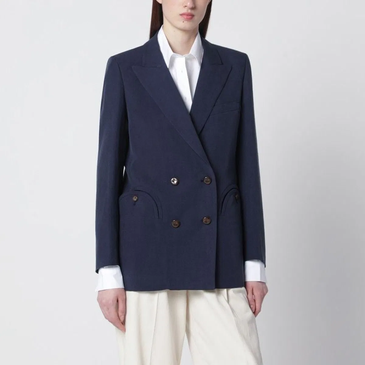 Blaze Milano Navy Blue Doublebreasted Jacket In Linen