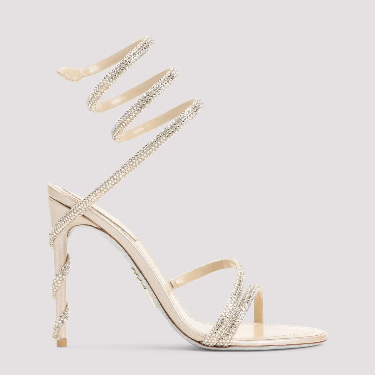 Rene Caovilla Beige Satin Cleo Crystal Sandals