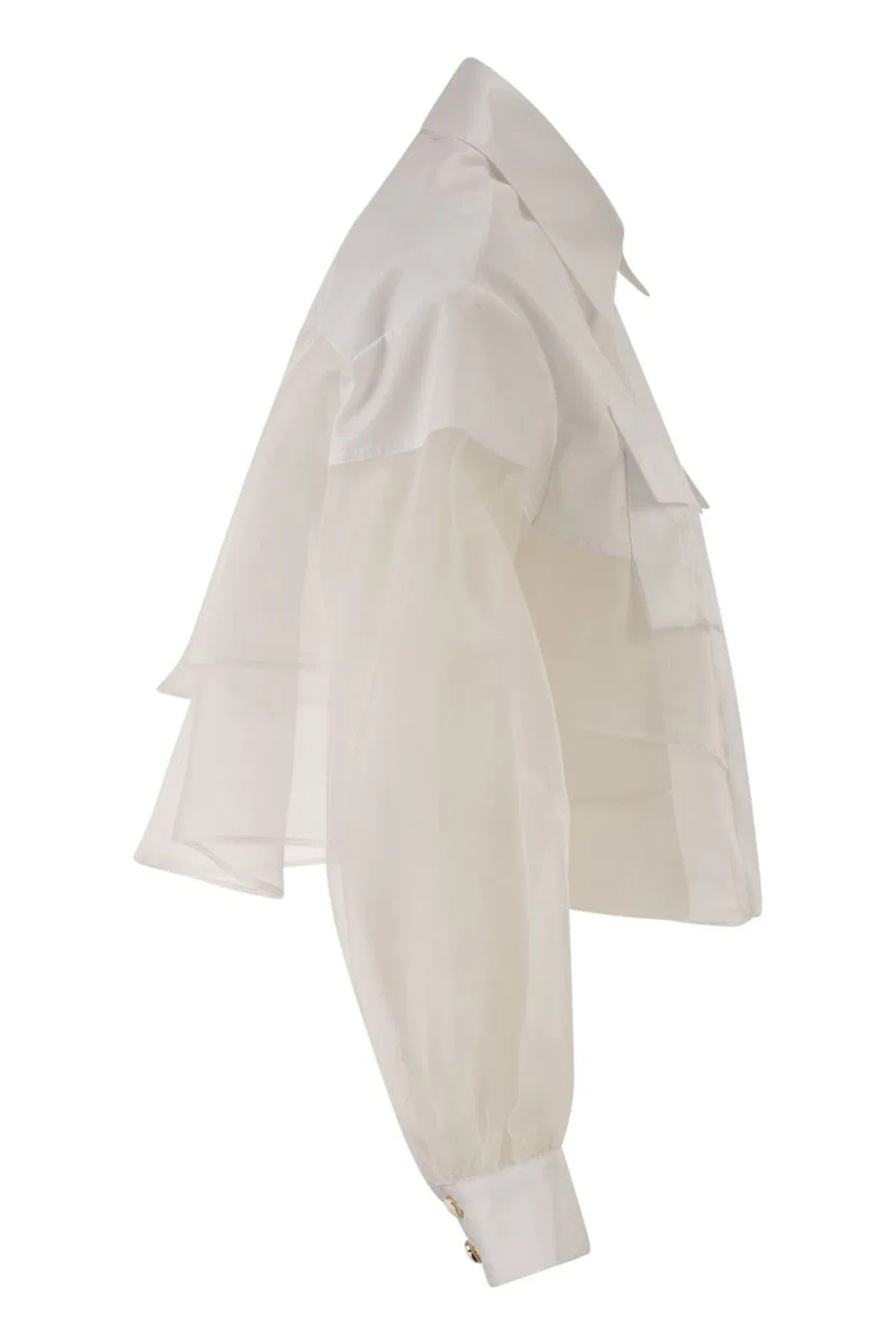Elisabetta Franchi Cropped Cotton Shirt With Silk Organza I