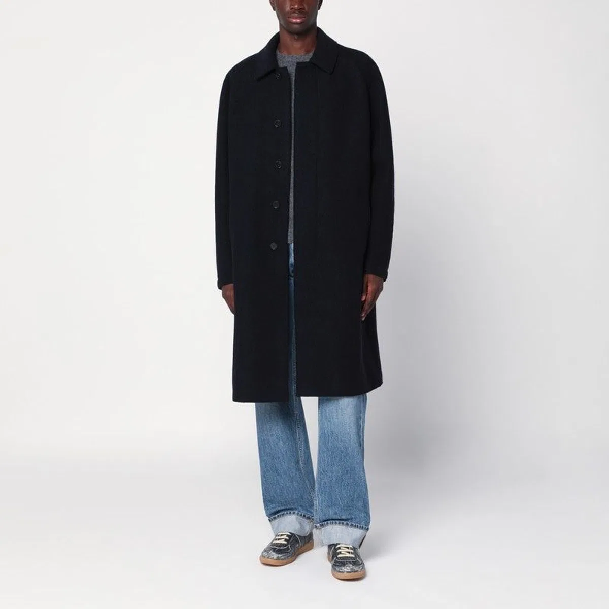 Harris Wharf London Navy Blue Single-Breasted Wool Coat