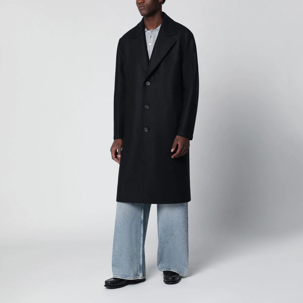 Harris Wharf London Dark Blue Single-Breasted Wool Coat