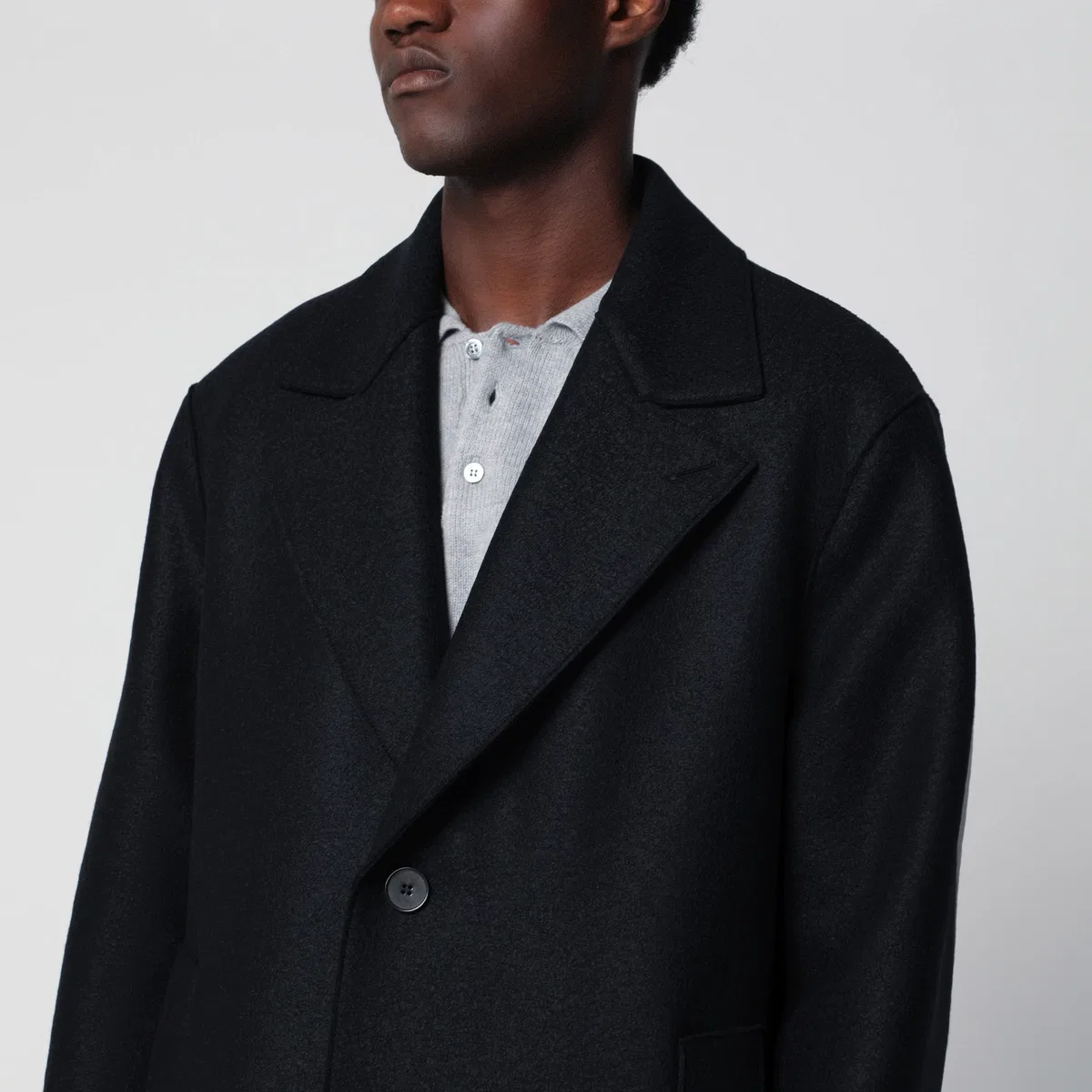 Harris Wharf London Dark Blue Single-Breasted Wool Coat