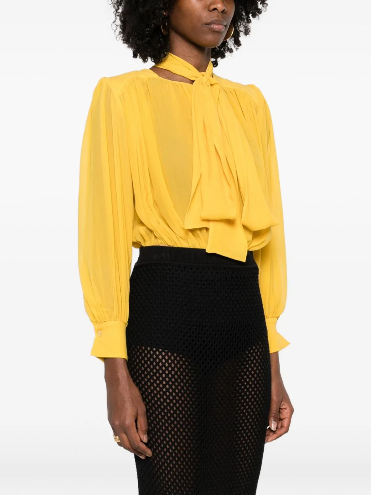Elisabetta Franchi Yellow Ls Bodysuit Wide Neckline