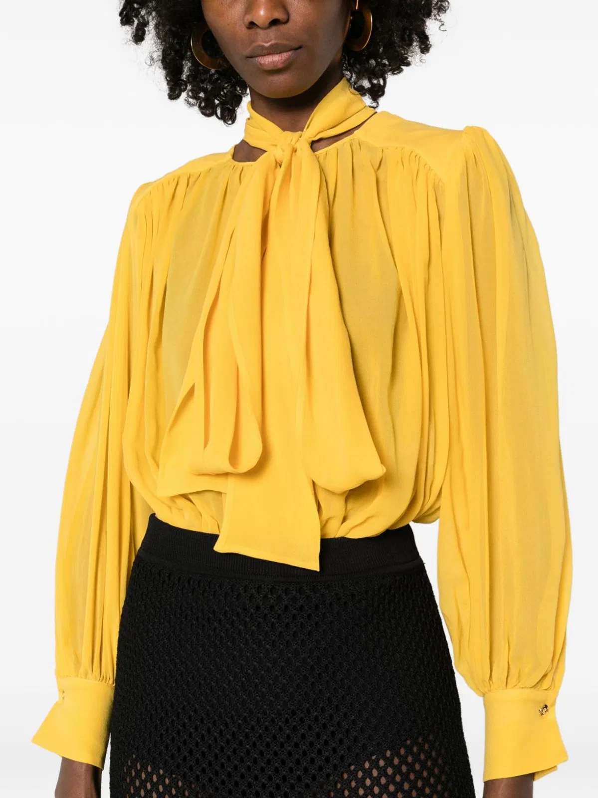 Elisabetta Franchi Yellow Ls Bodysuit Wide Neckline