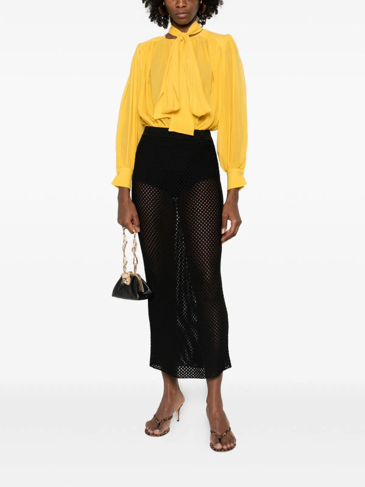 Elisabetta Franchi Yellow Ls Bodysuit Wide Neckline