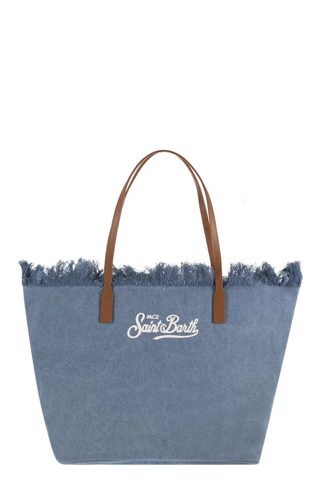 Mc2 Saint Barth City Denim Shopper Bag With Embroidered 