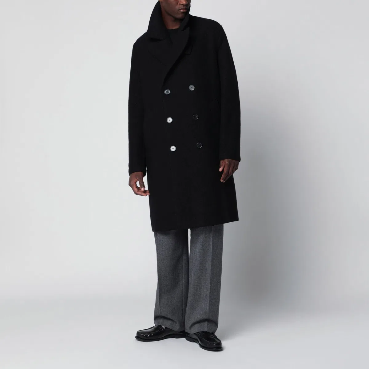 Harris Wharf London Black Doublebreasted Wool Coat