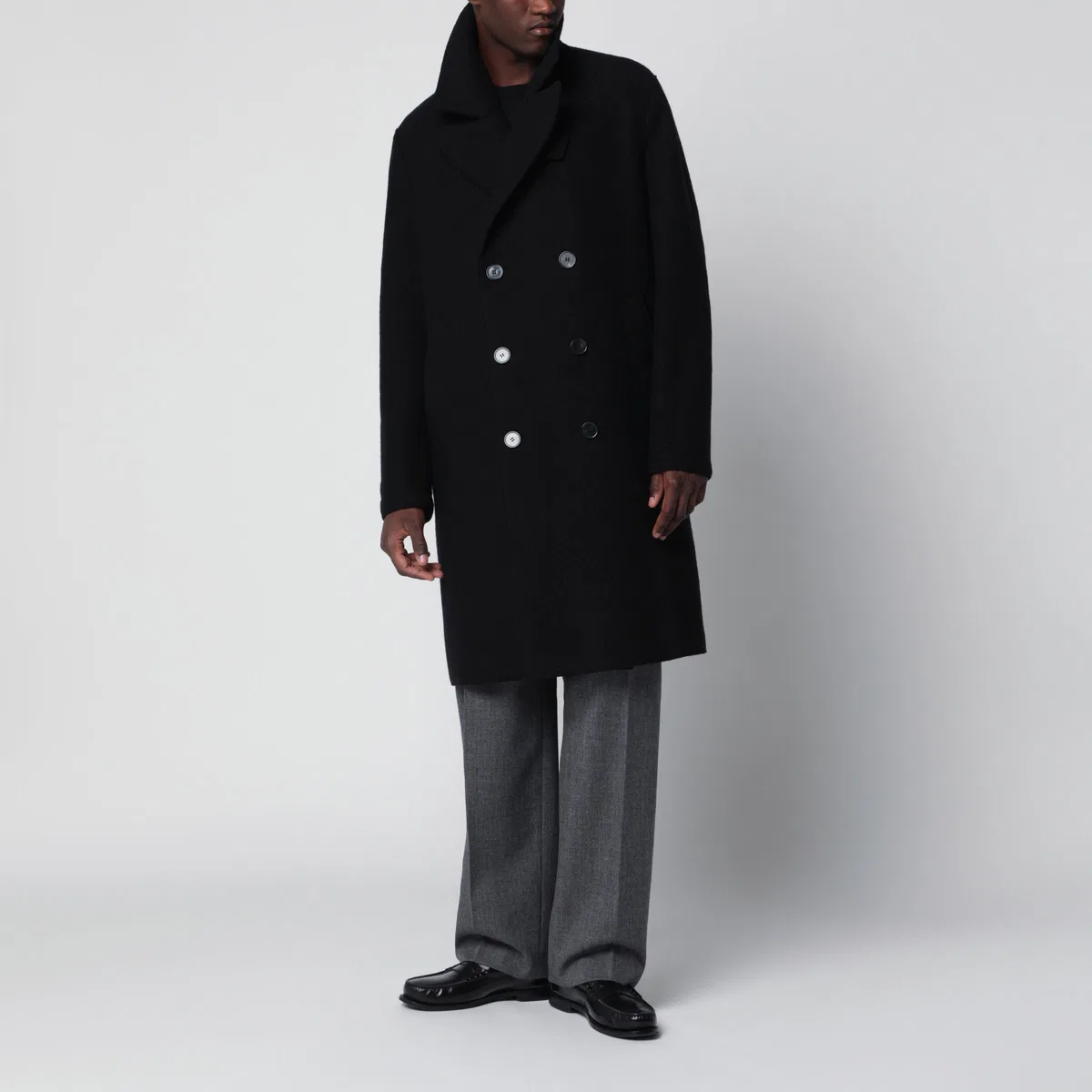 Harris Wharf London Black Double-Breasted Wool Coat