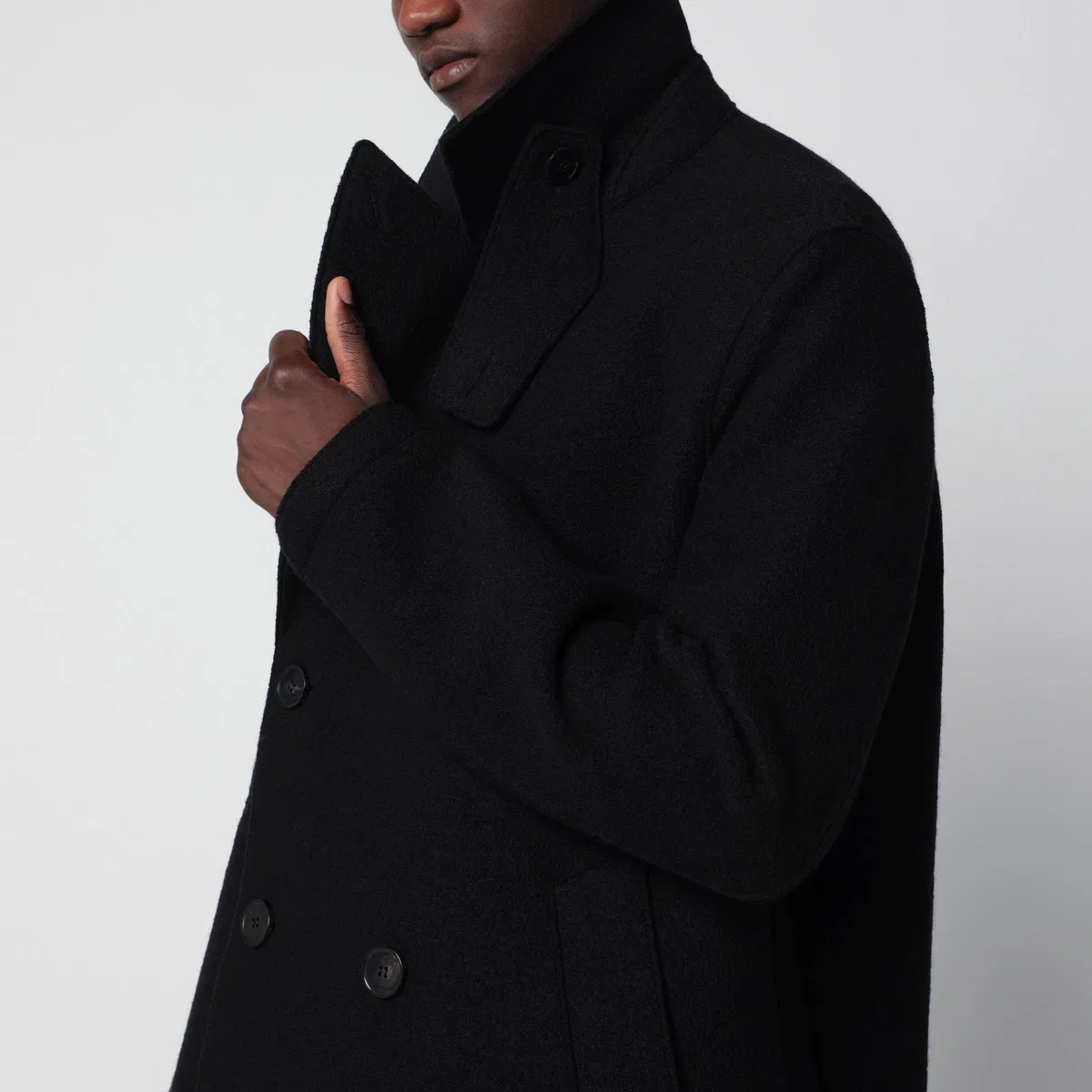 Harris Wharf London Black Double-Breasted Wool Coat
