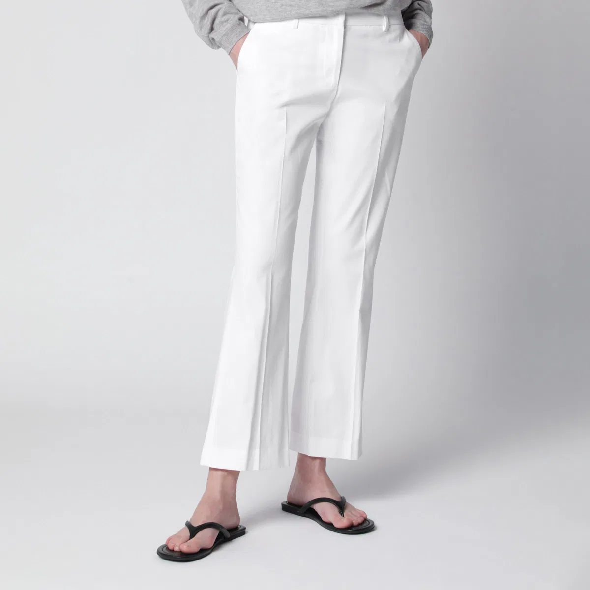 PT01 Midrise Flared Cotton Trousers In White