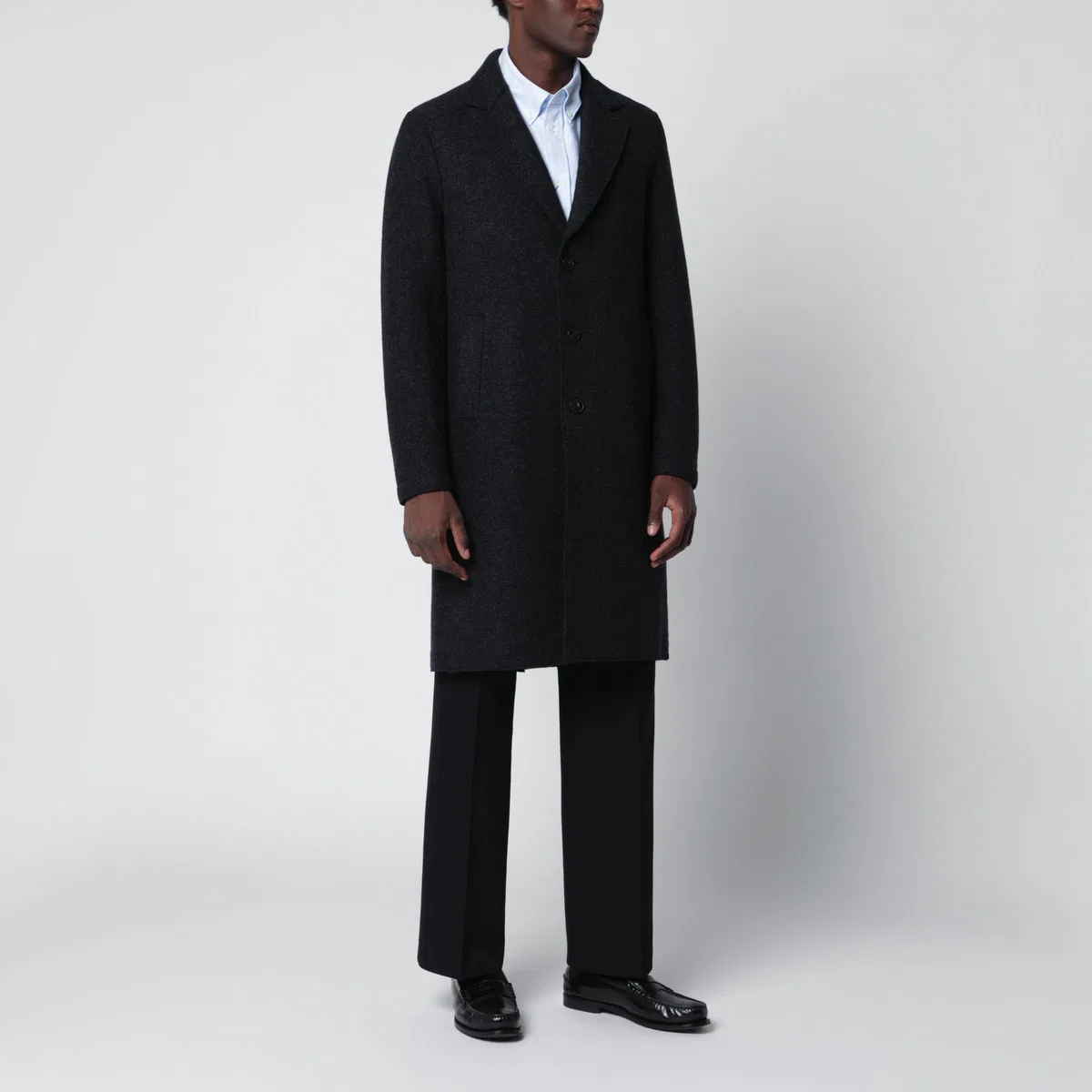 Harris Wharf London Anthracite Grey Single-Breasted Wool Coa