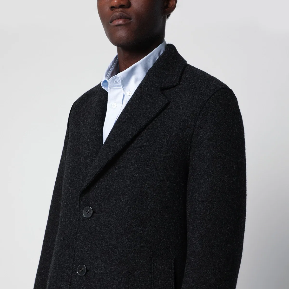 Harris Wharf London Anthracite Grey Single-Breasted Wool Coa