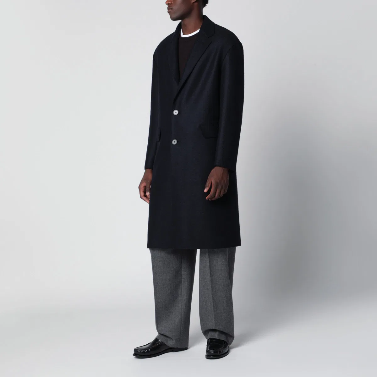 Harris Wharf London Navy Single-Breasted Wool Coat