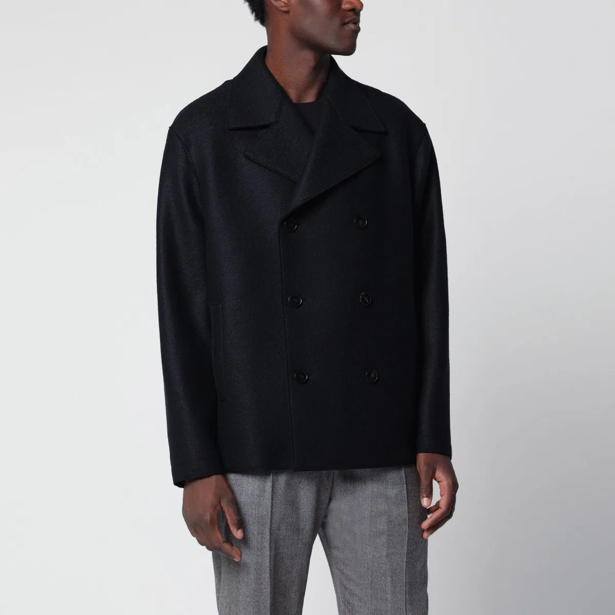 Harris Wharf London Navy Short Doublebreasted Wool Coat