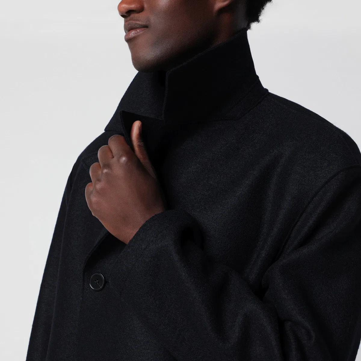 Harris Wharf London Navy Short Double-Breasted Wool Coat