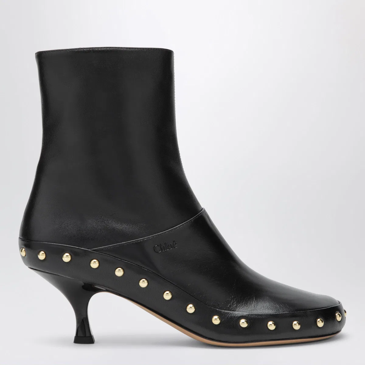 Chloé Junie Hammered Leather Ankle Boots In Bl
