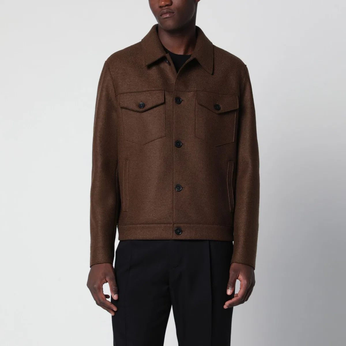 Harris Wharf London Brown Wool Overshirt Jacket