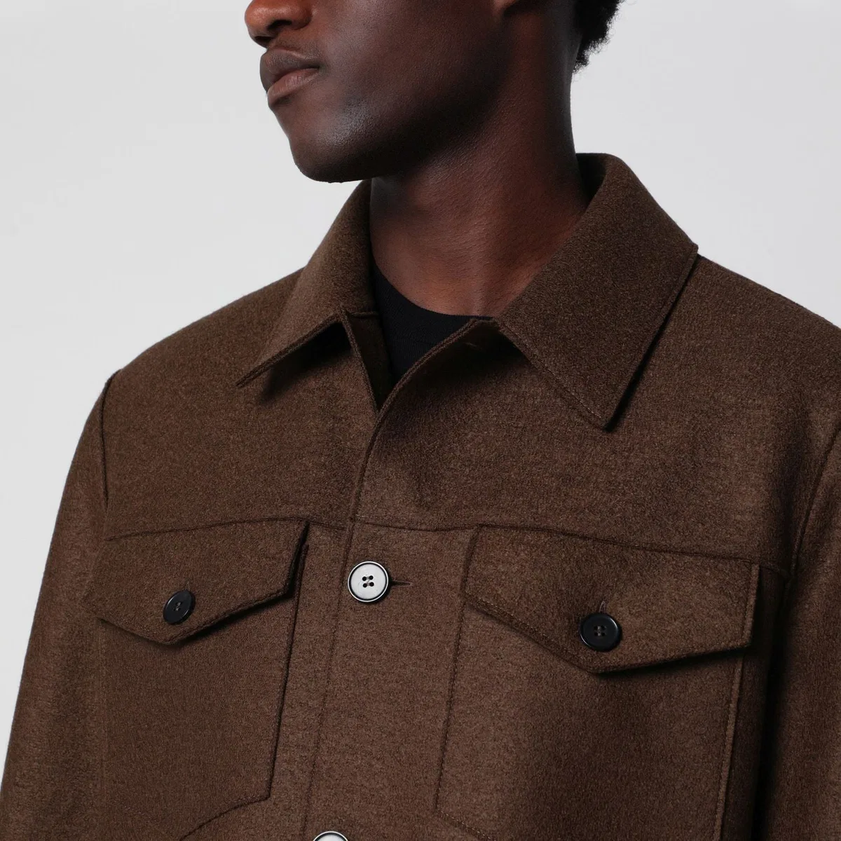 Harris Wharf London Brown Wool Overshirt Jacket