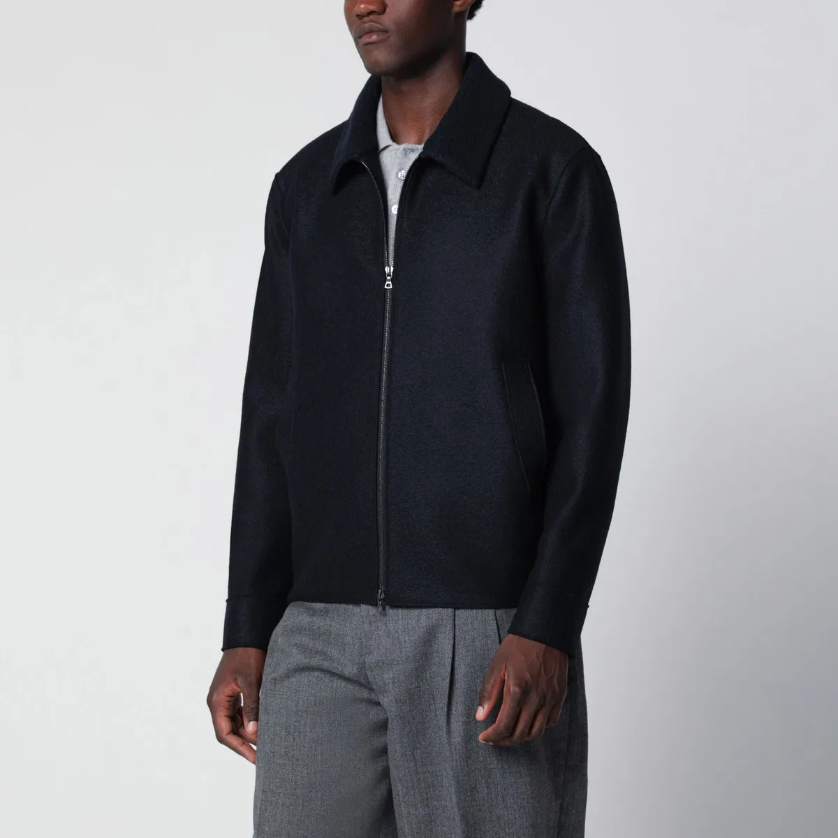 Harris Wharf London Navy Wool Zipup Jacket