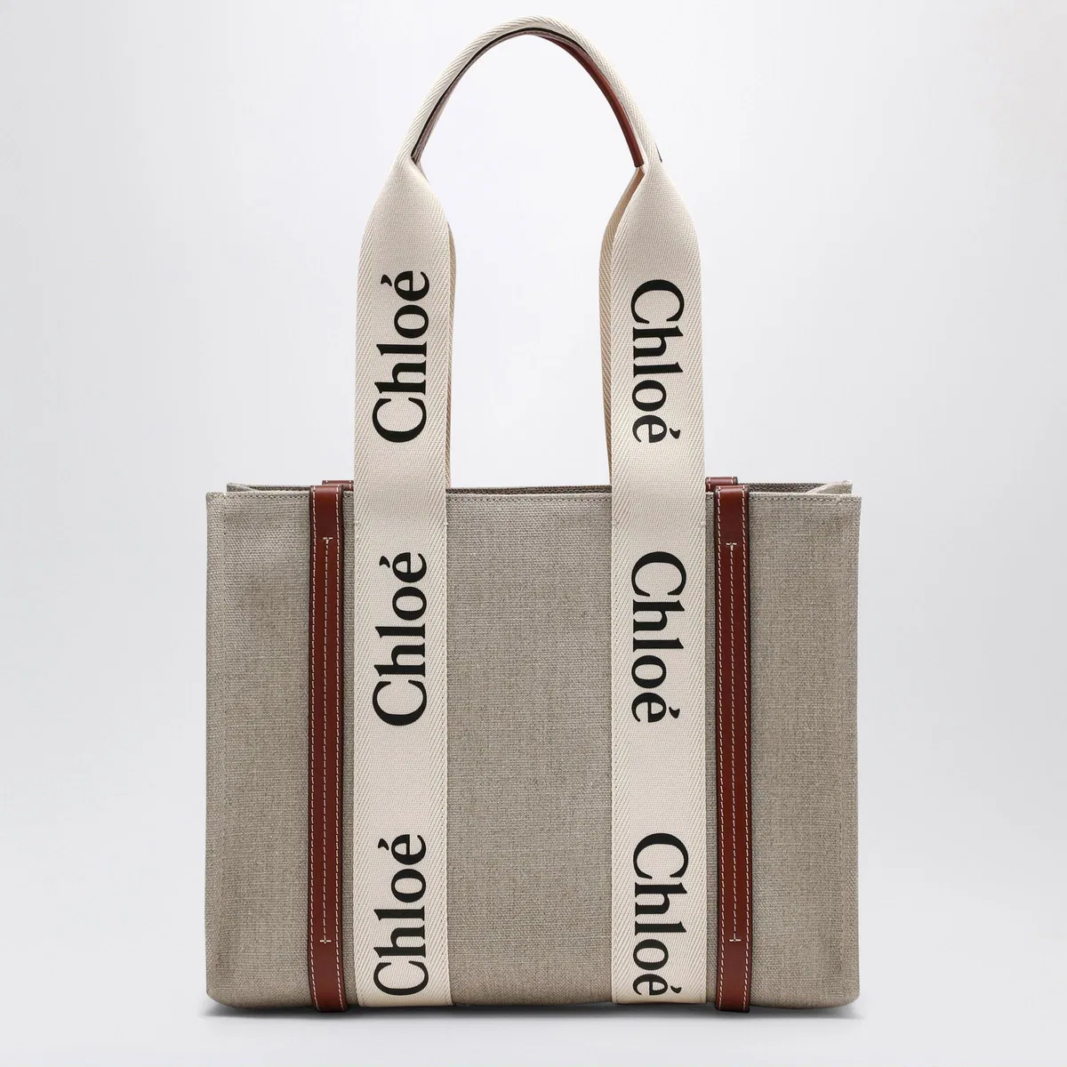 Chloé Woody Medium Bag In Beige Canvas