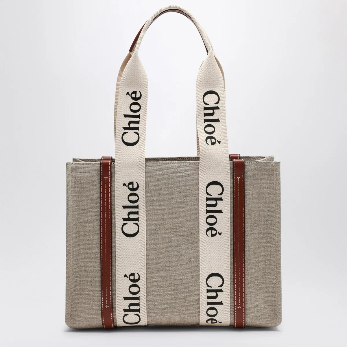 Chloé Woody Medium Bag In Beige Canvas