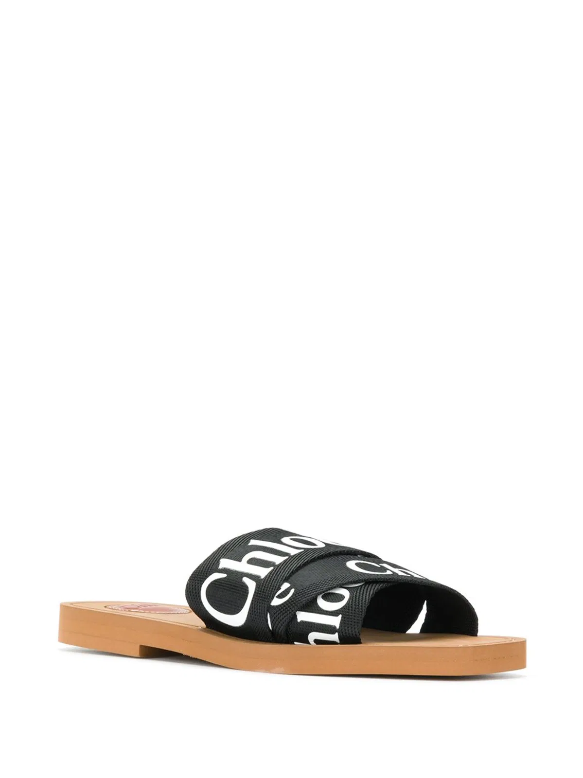 Chloé Camel Black Flat Sandal White Logo