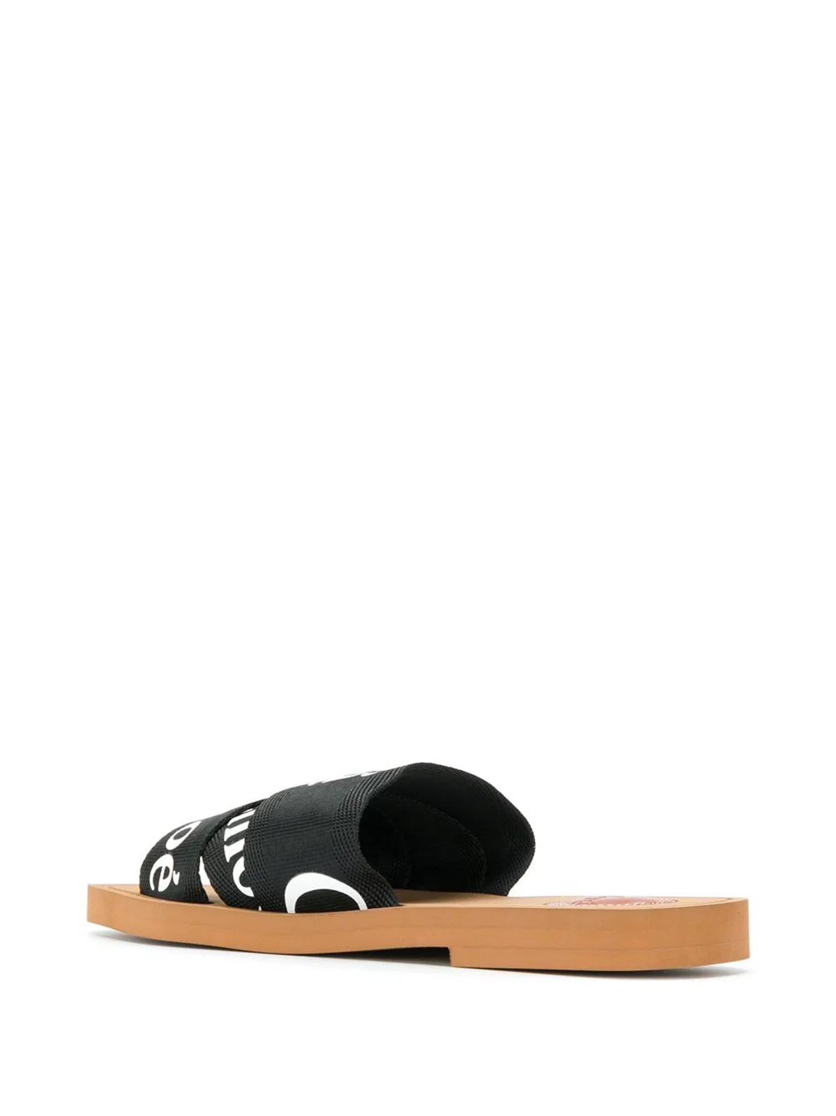 Chloé Camel Black Flat Sandal White Logo
