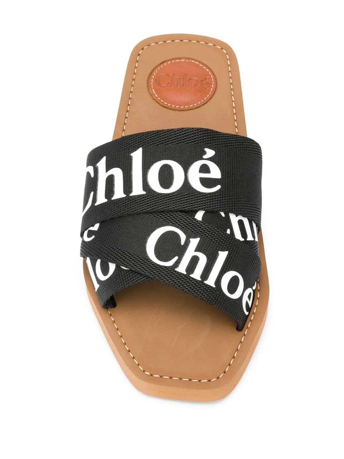 Chloé Camel Black Flat Sandal White Logo