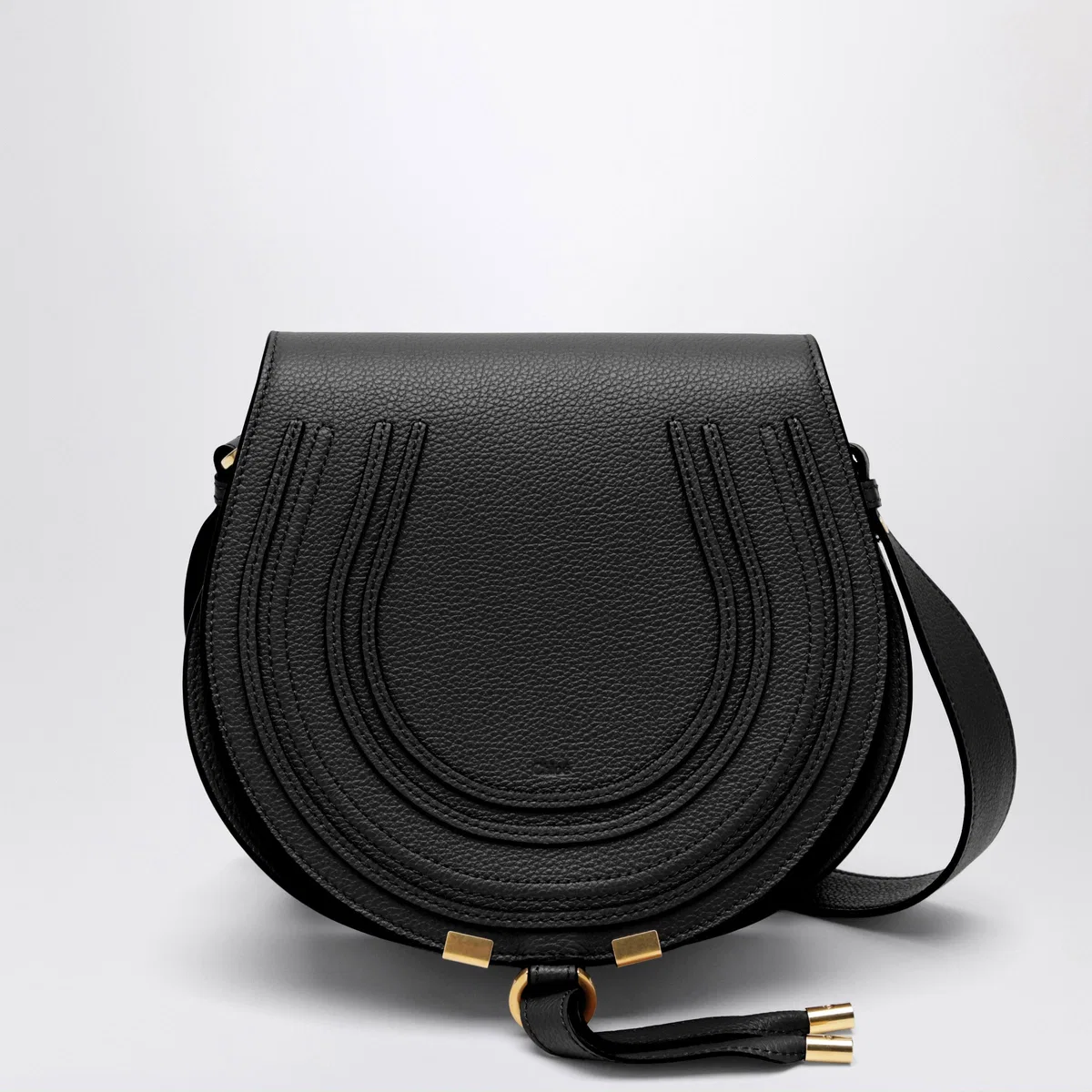 Chloé Saddle Marcie Bag In Black Grained Leath
