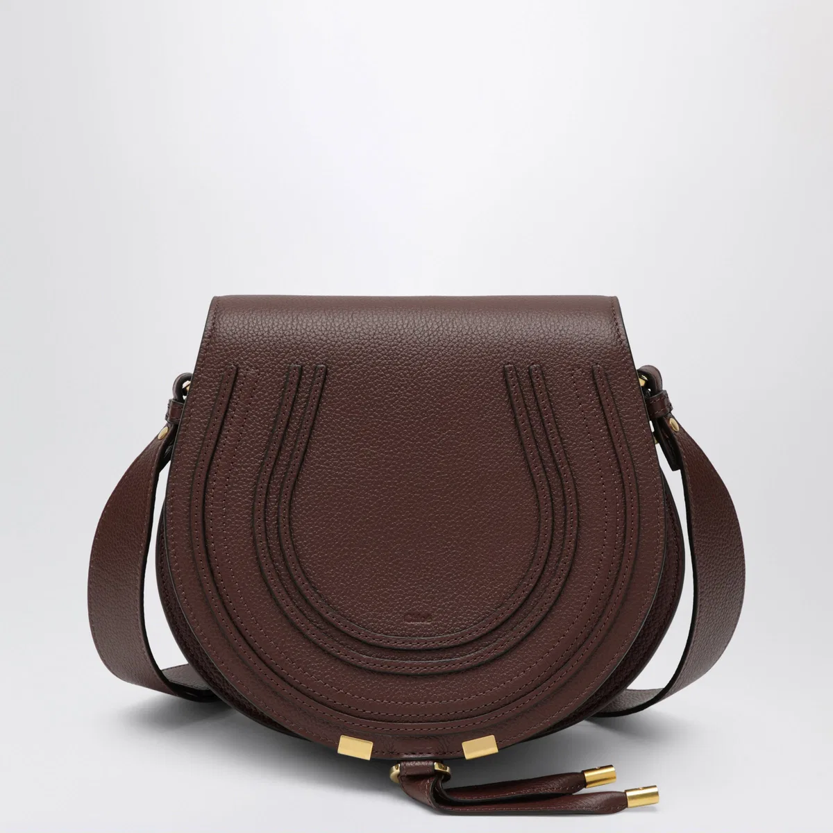Chloé Marcie Saddle Bag In Brown Grained Leath