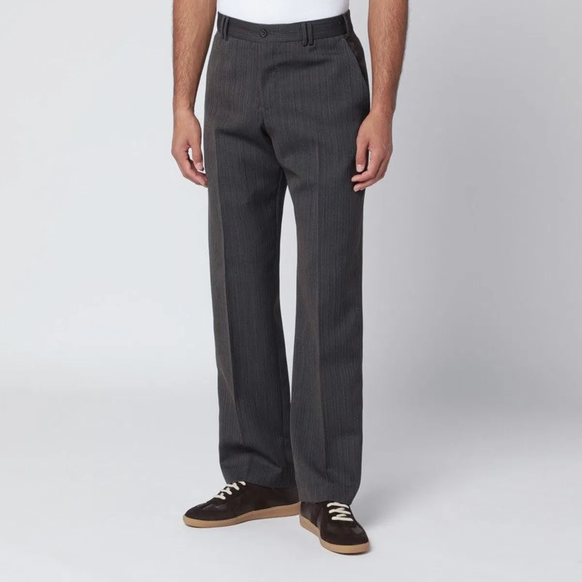 PT01 Brown Striped Wool Trousers