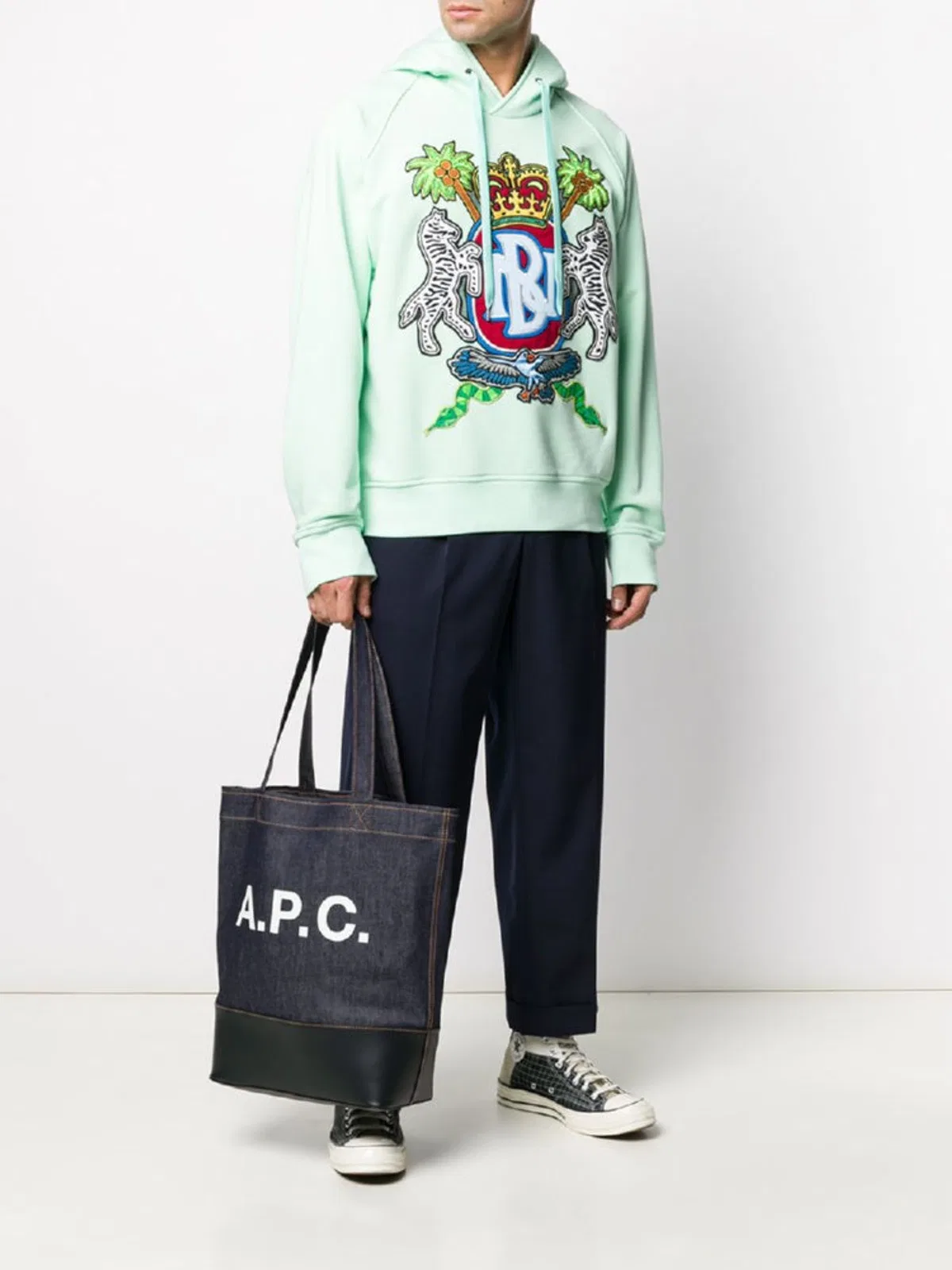 A.P.C. Blue Denim And Leather Shopping Bag