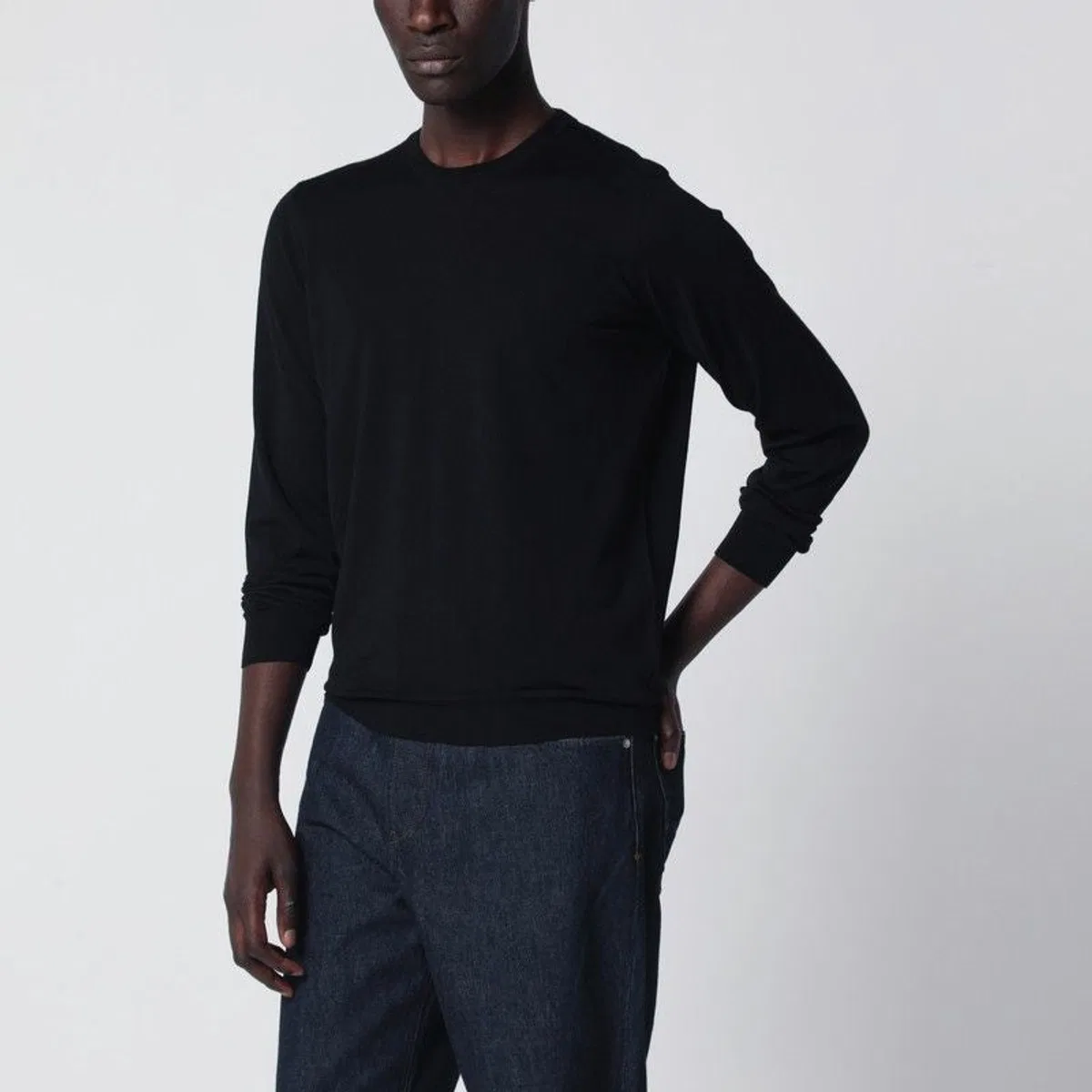 Drumohr Black Wool Crewneck Sweater