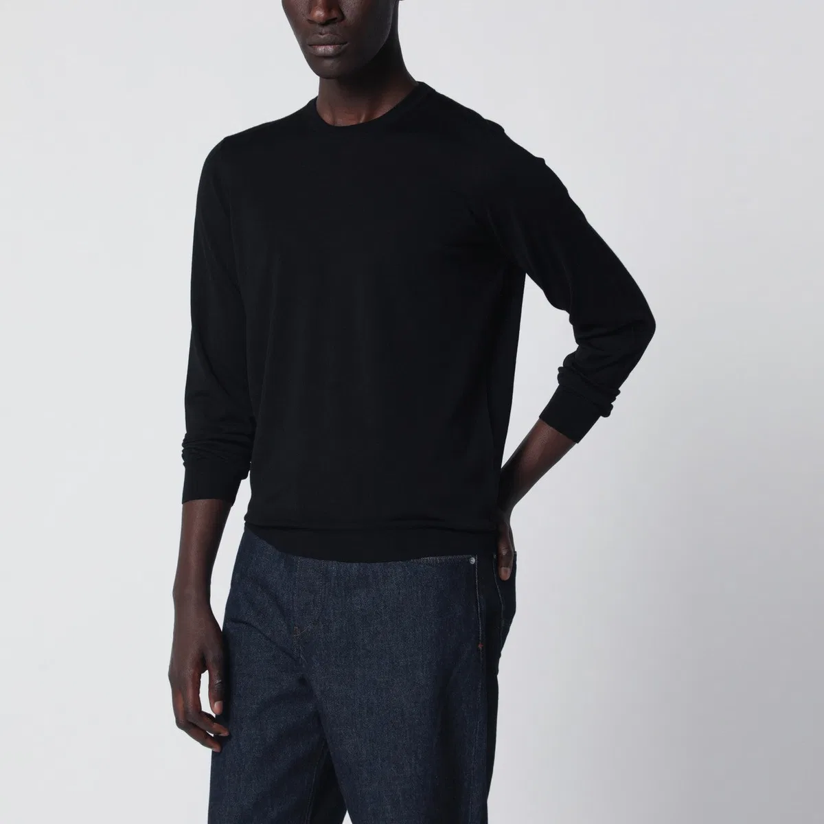 Drumohr Black Wool Crew-Neck Sweater